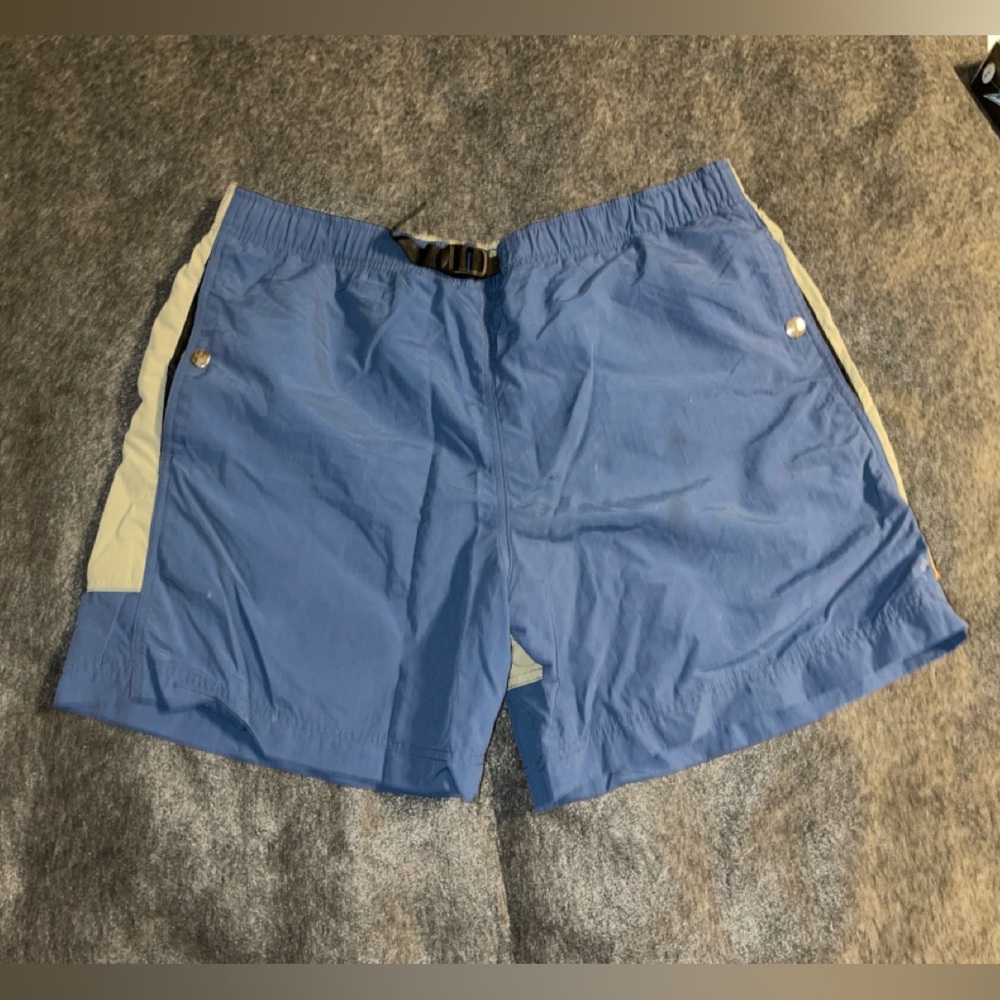 Teva Shorts Vtg Mens Small Blue Grey Nylon Baggies Belted Lined Outdoor Swimwear